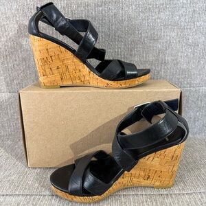 Cole Haan Women Jillian Wedge Black Platform Leather Sandals D44089 Aprx Wmn 5.5